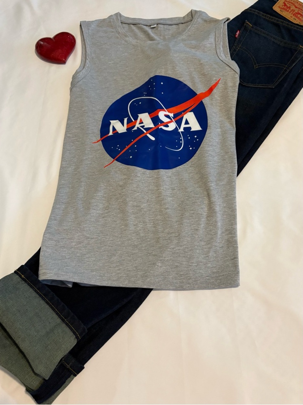 NASA Logo Grey Sleeveless Tank Unisex Size M Graphic Space Tee Casual Streetwear